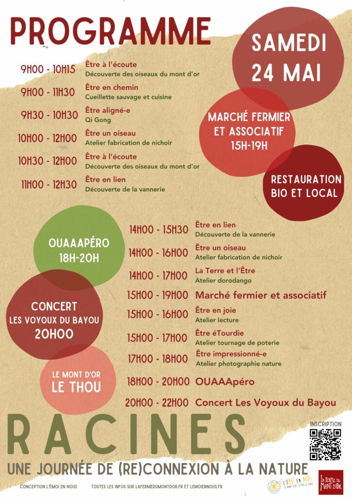 Programme de RACINES le 24 mai à la ferme du mont d'or